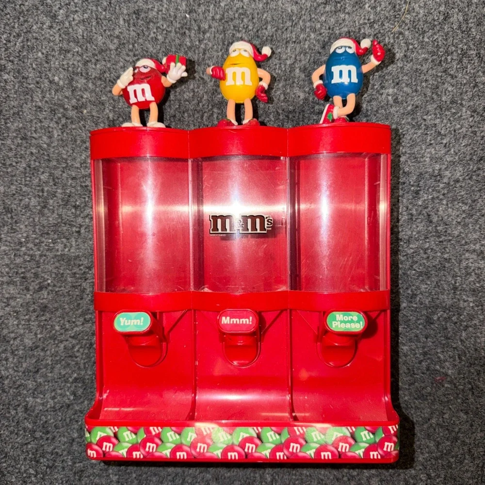 M&M's Triple Candy Dispenser Red Christmas Santa Characters Holiday Gift